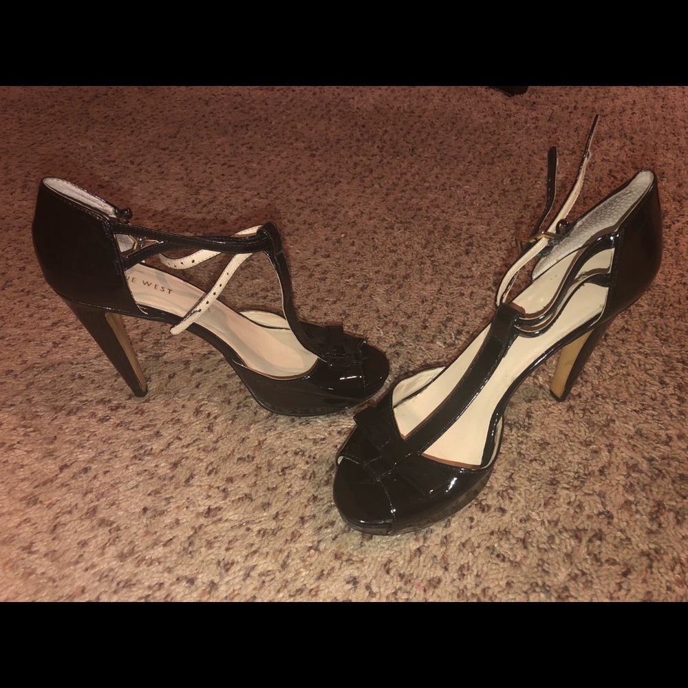 Nine West black peep-toe heels.